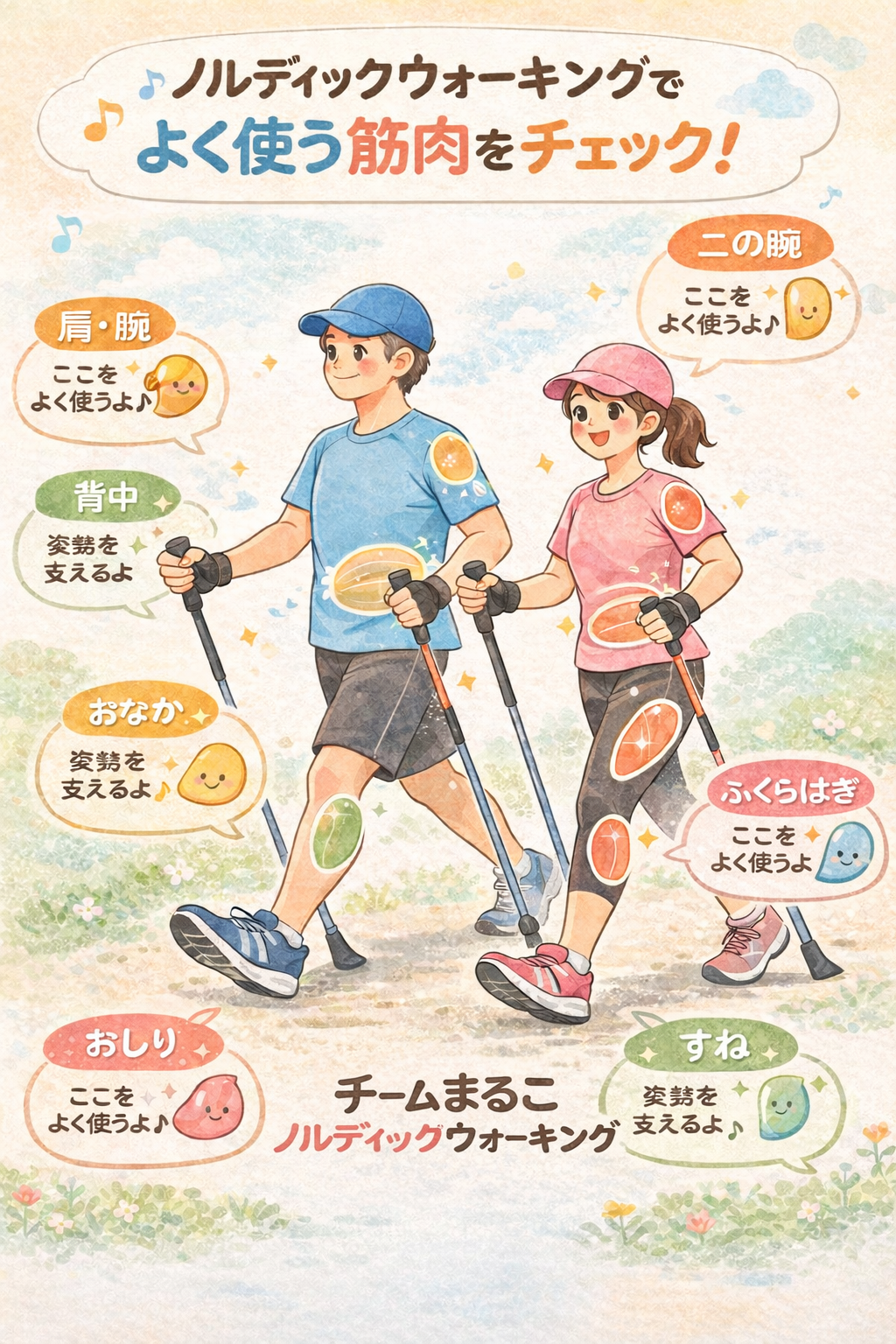 ノルディックウォーキングで刺激をうけるところ