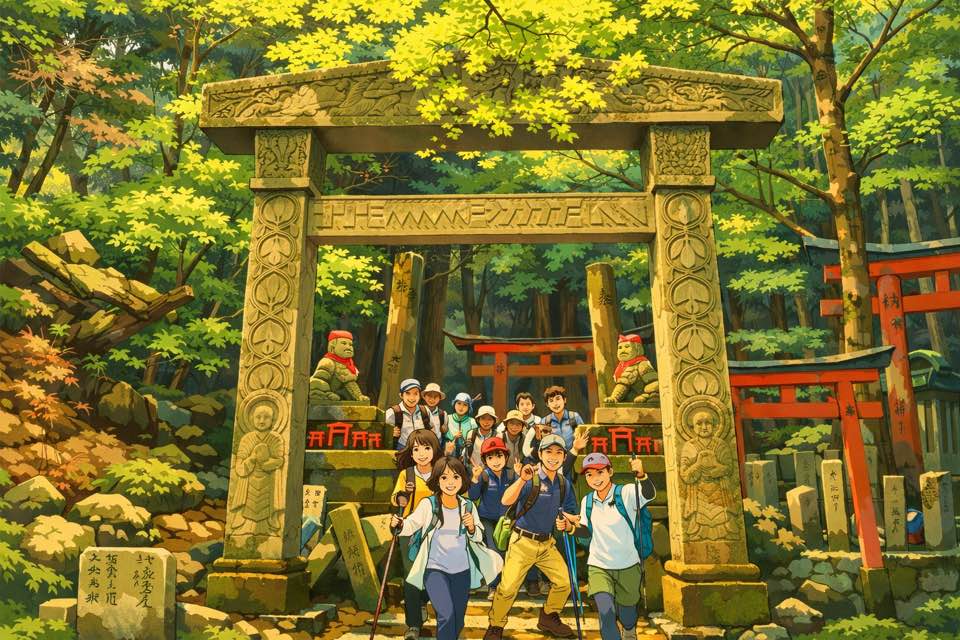 \終了!ハッスルしちゃった/4月5日(日)まるこ伏見桃山キャッスルでお花見ノルディックウォーキングイベント 堂本印象 ジブリ風 AI